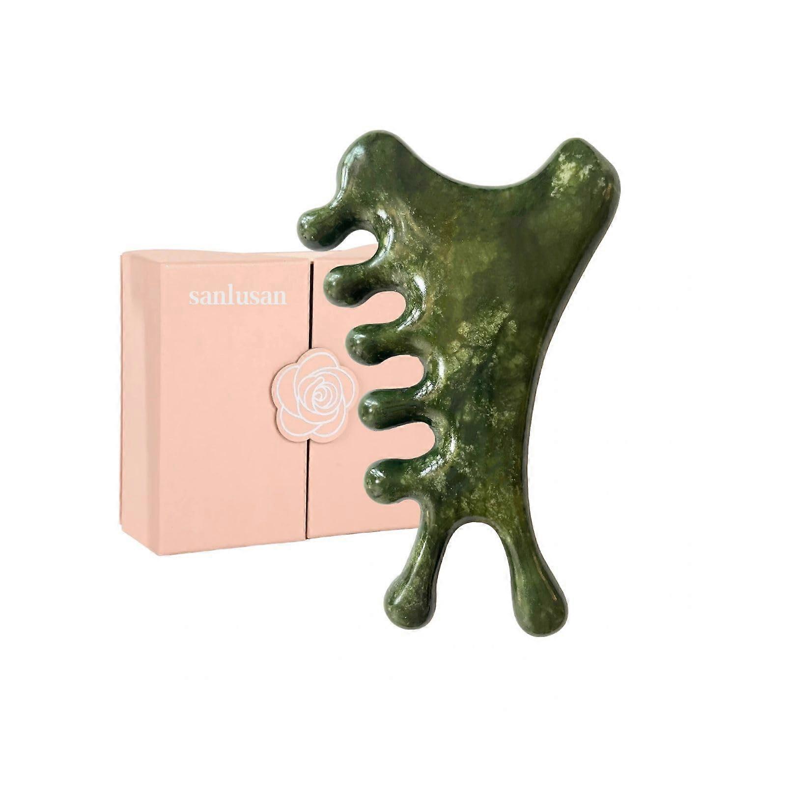 4in1 Natural Jade Gua Sha Facial Massage Tool for Sculpting, Lymphatic Drainage and Scalp