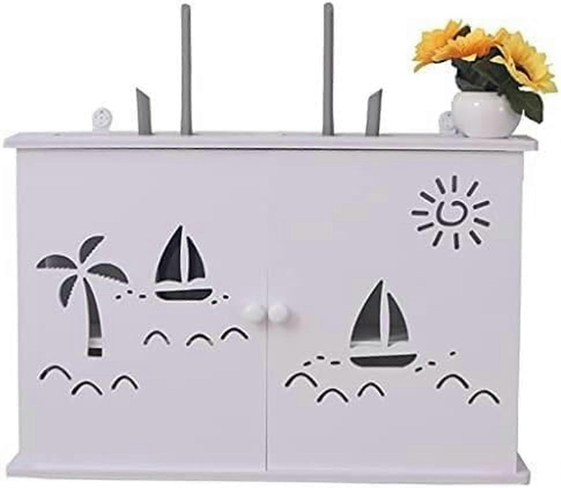 WiFi Router Shelf with Cable Management and Ventilation, Wall Mounted Storage Box 48x11x31.5 White