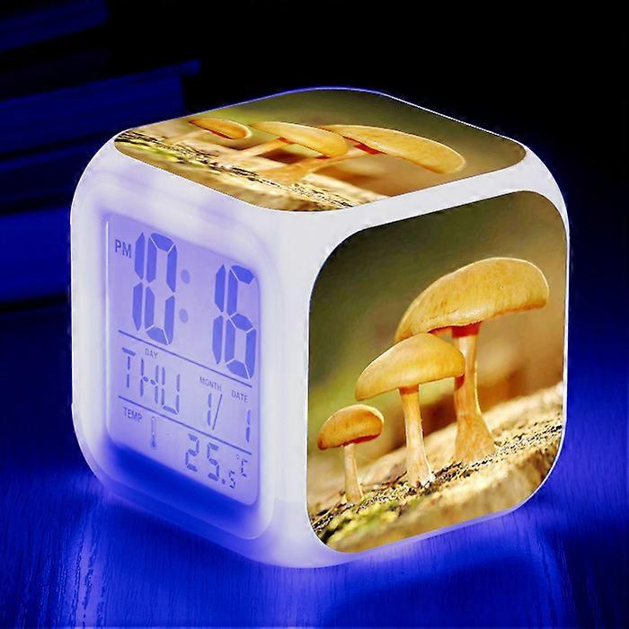 Wild Mushroom Creative Mini Alarm Clock with LED Large Screen, Digital Color Changing, Square Clock, Multifunctional Electronic Clock
