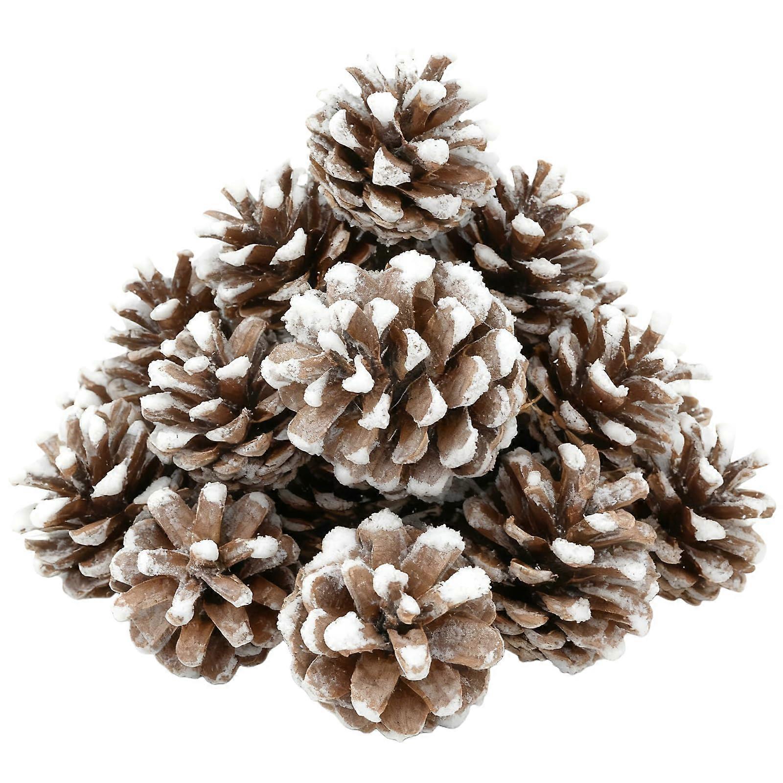 24PCS Christmas Pine Cones Ornaments Set, Natural Rustic Tree Decorations with Hanging Strings, White