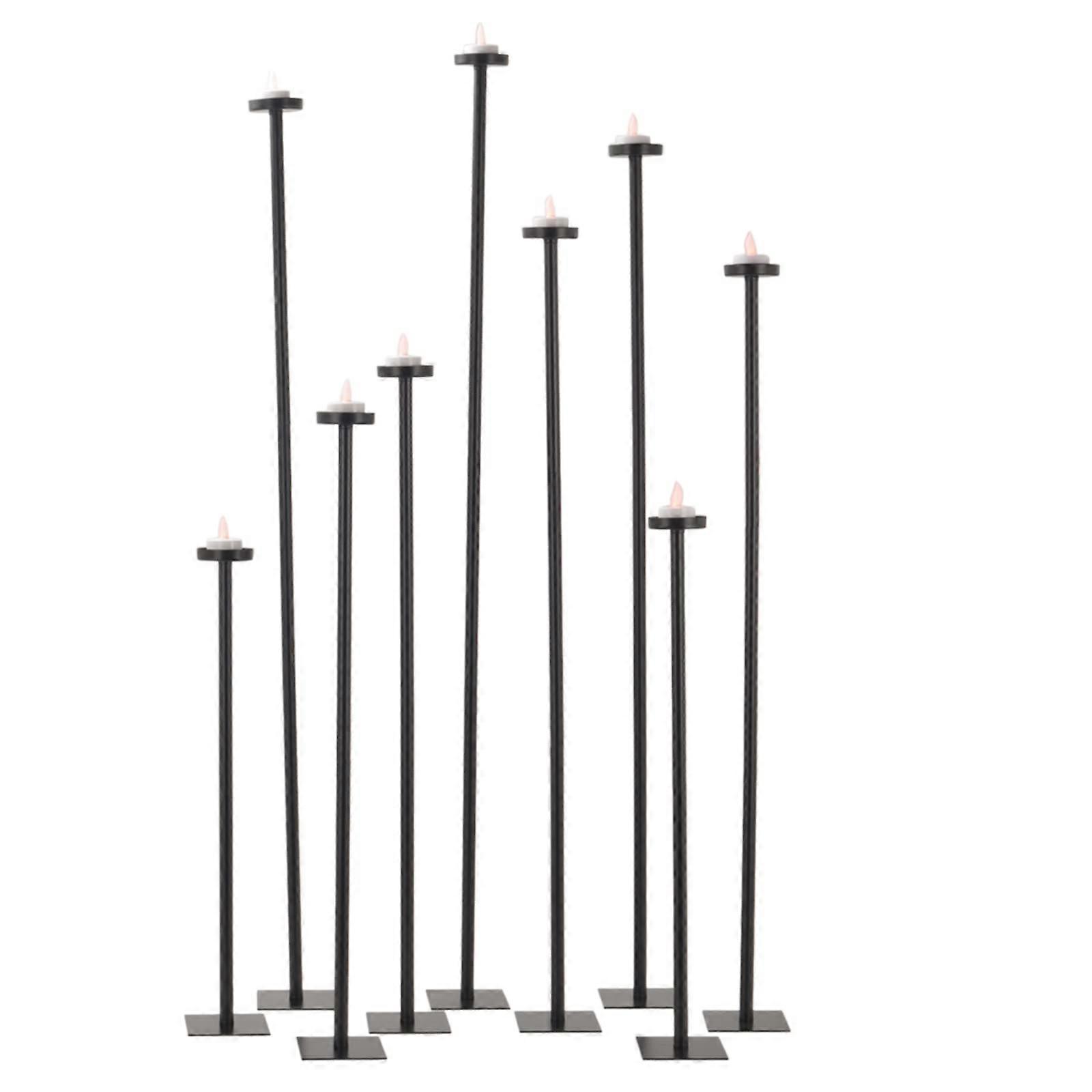 9Piece Tall Black Floor Candle Holders Set with Tiered Wedding Candelabra, Adjustable Iron Stands, Weighted Base, ScratchResistant Finish