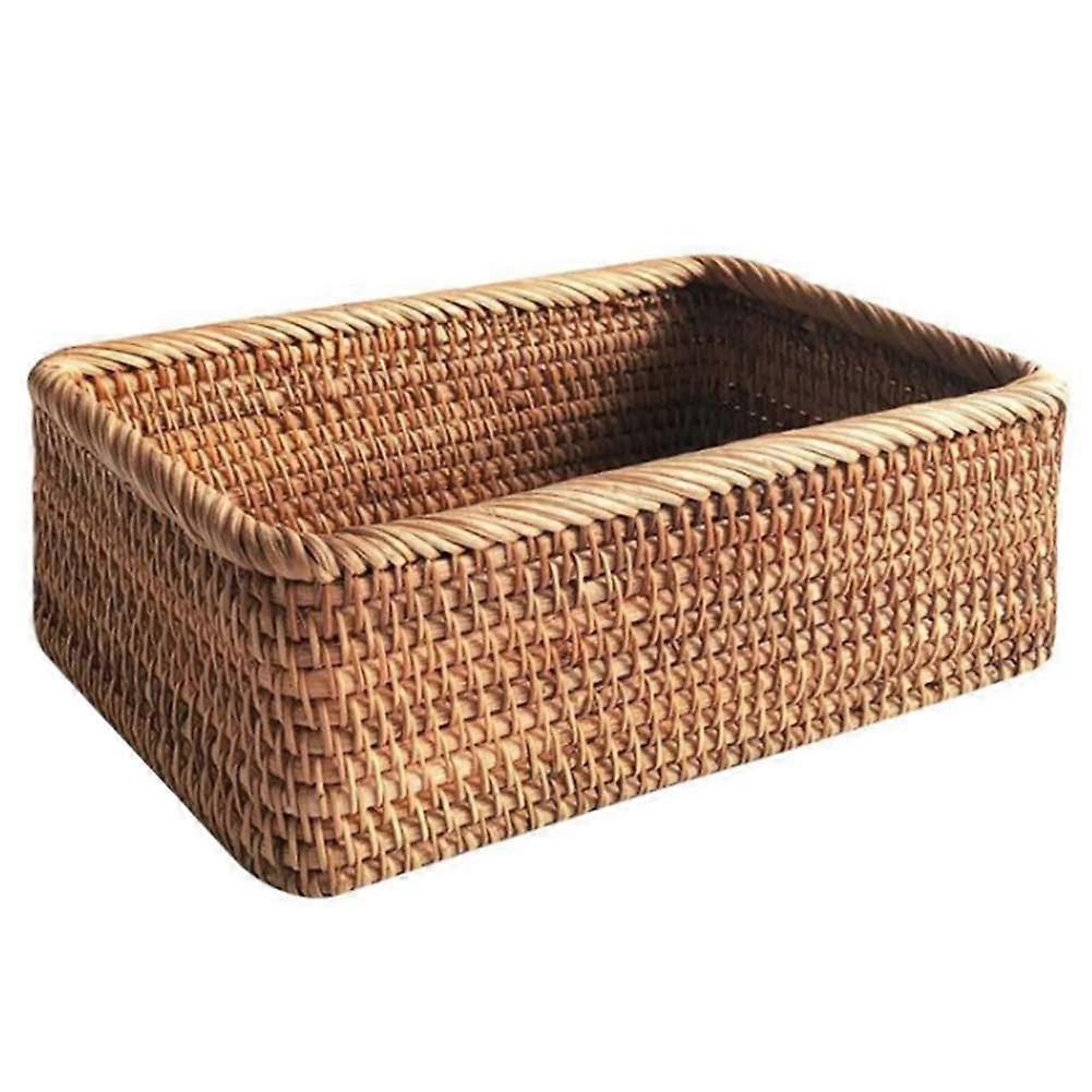 Hand Woven Rattan Storage Basket, Rectangular Wicker for Fruit, Tea, Picnic, Kitchen and Home
