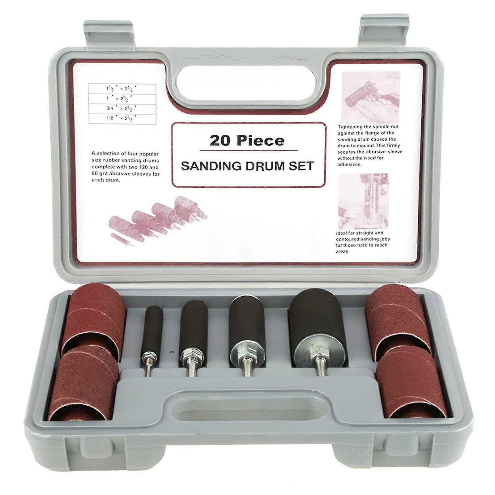 Drum Sander Kit 20Piece Rubber Sanding Drum Set for Woodworking with Storage Case Ref:5891