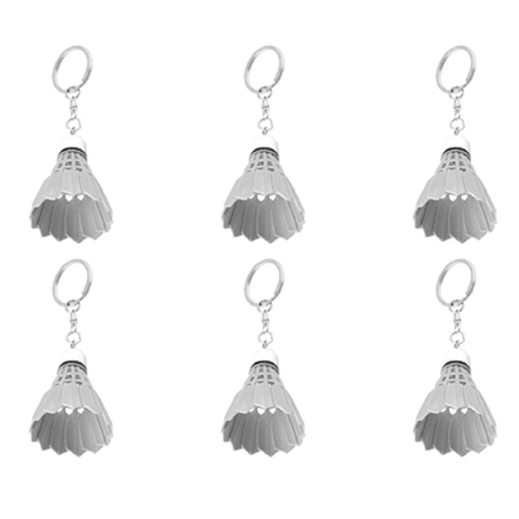 6X Keychain Handbag Split Ring Plastic Key Ring Badminton Decoration White
