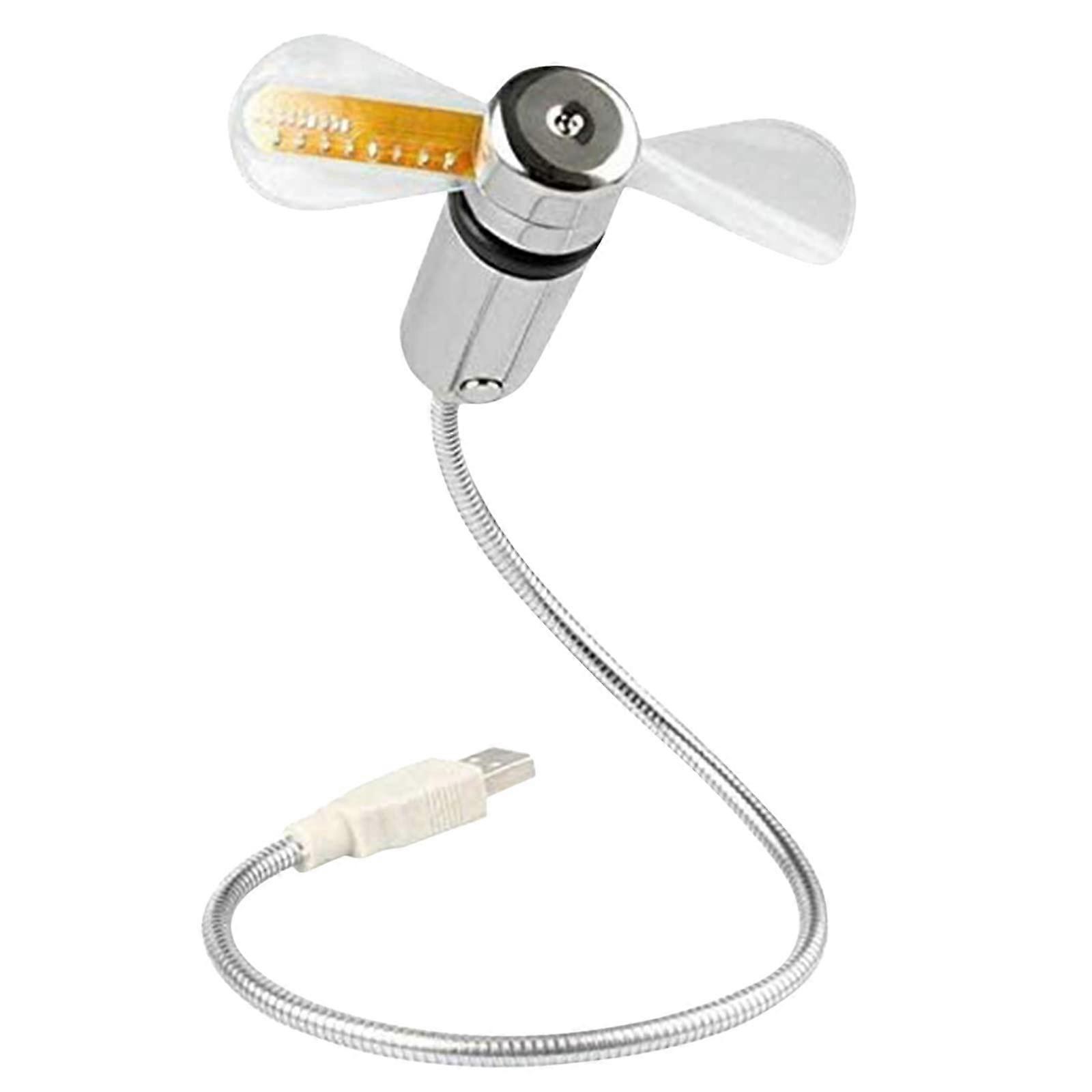 USB Fan Clock with Real Temperature LED Display, Silver Desk Fan for Kitchen and Office