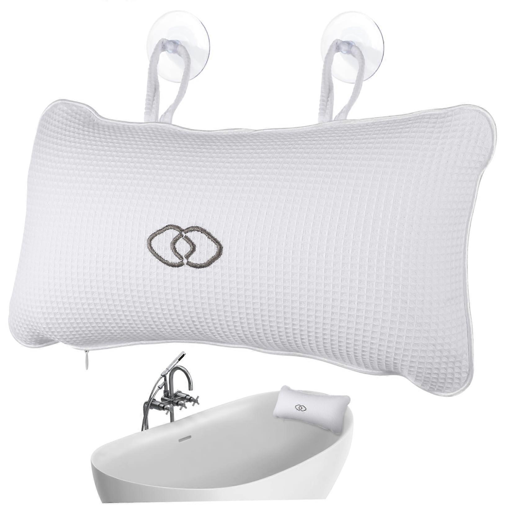 Bath Pillow with Ergonomic Neck Support, Breathable Mesh and Secure Suction Cups for Spa Tub