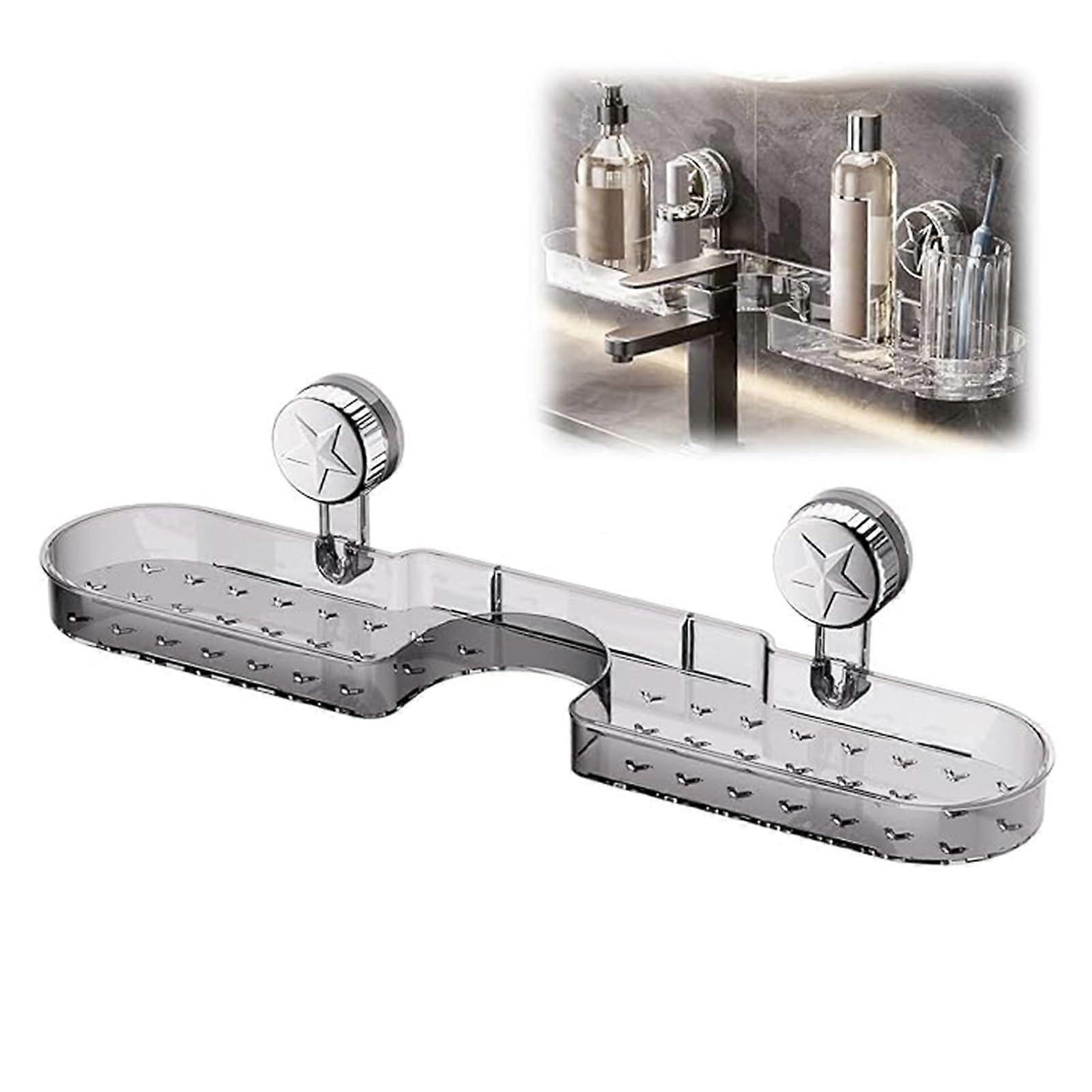 Bathroom Suction Cup Shelf No Drill Wall Mounted Adjustable Storage Rack for Bathroom and Kitchen 1pcs Grey