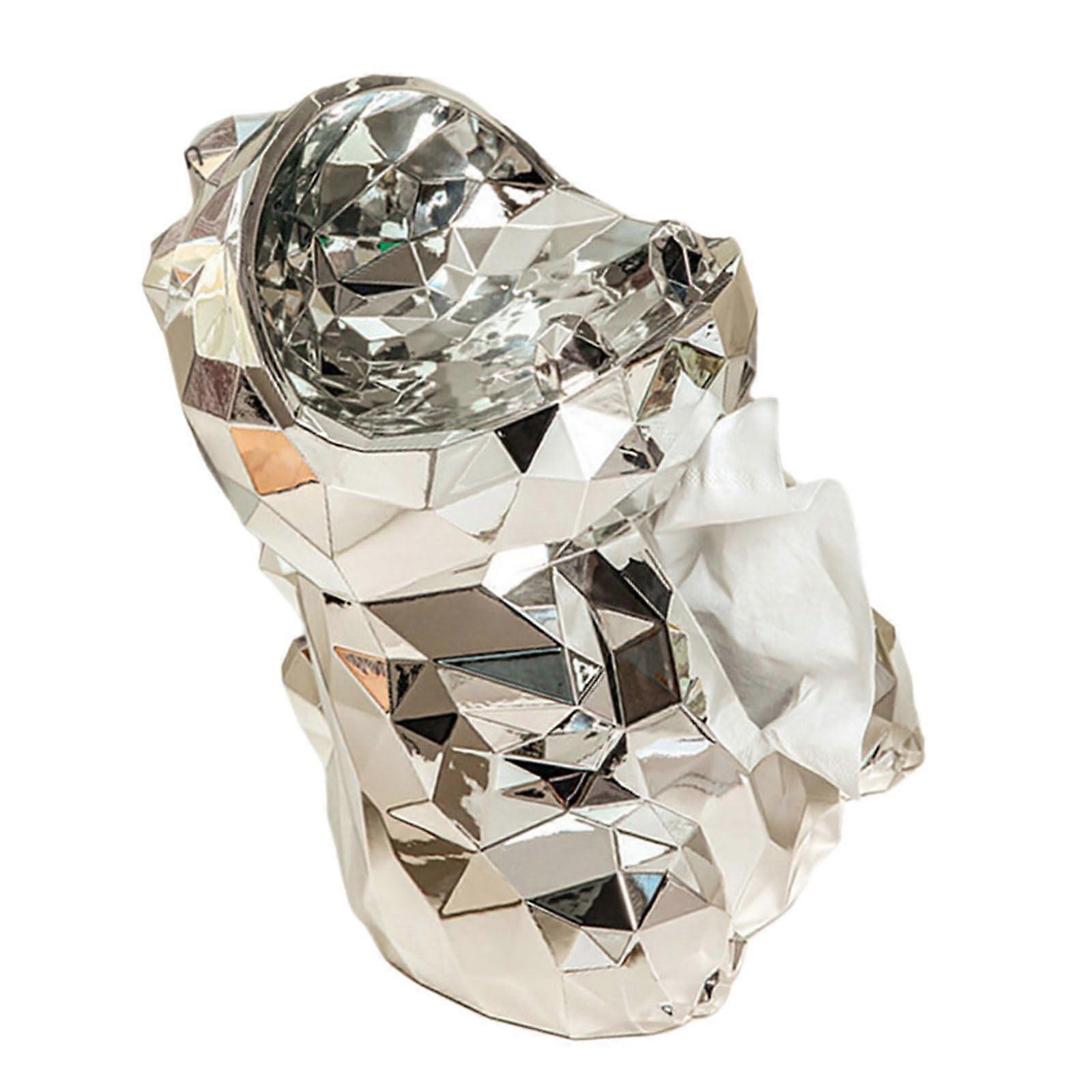 Dinosaur Tissue Box Holder with Creative Prehistoric Design, Unique Home Décor Ornament Silver