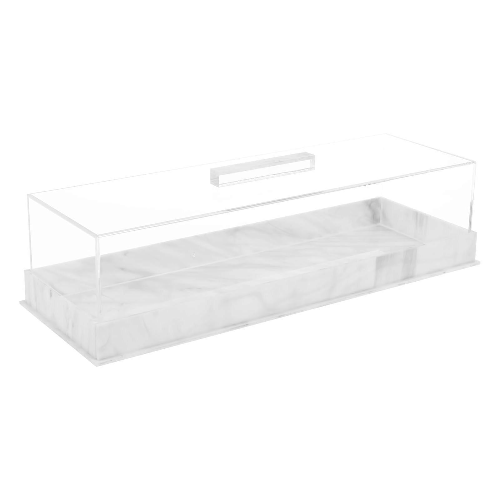 Rectangular Cake Stand with Lid, Marble Design Acrylic Tray for Dessert Display and Parties White
