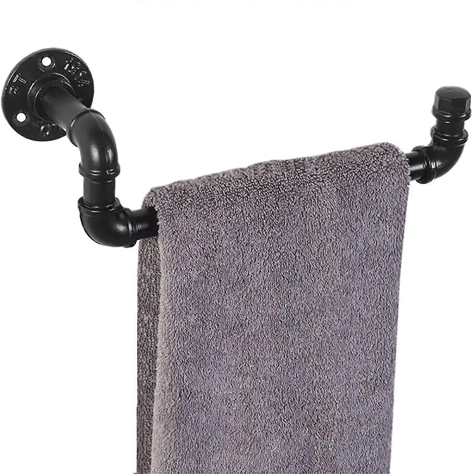 Rustic Wall Mounted Towel Rack Black Iron Space Saving Holder for Bathroom and Kitchen