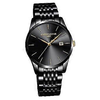 Elegante, wasserdichte Quarz-Armbanduhr für Herren im Business-Stil aus schwarzem Edelstahl