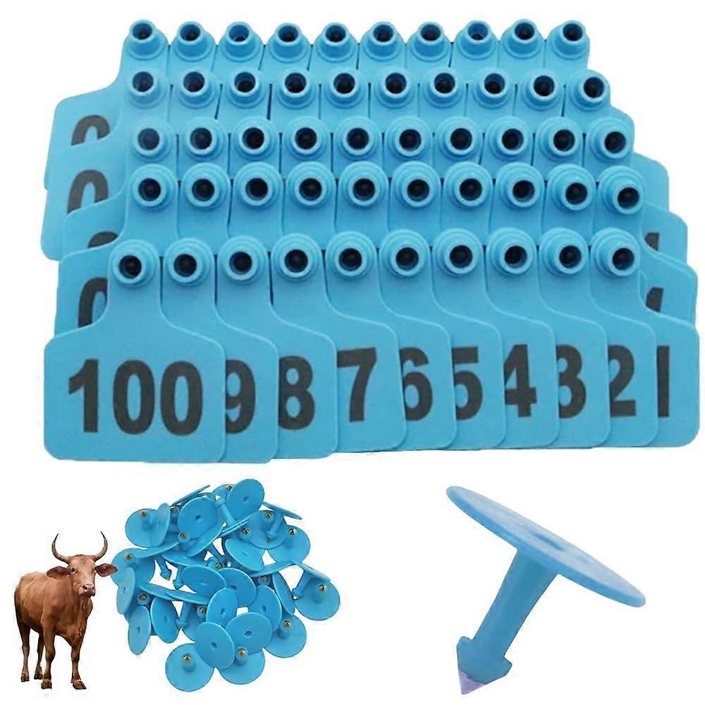 Numbered Plastic Cattle Ear Tags for Livestock Identification, 100 Pack