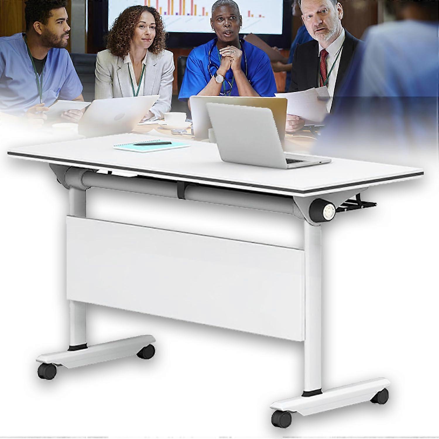 Folding Conference Table with Flip , 360° Wheels, ScratchResistant Surface, 55x20x30in