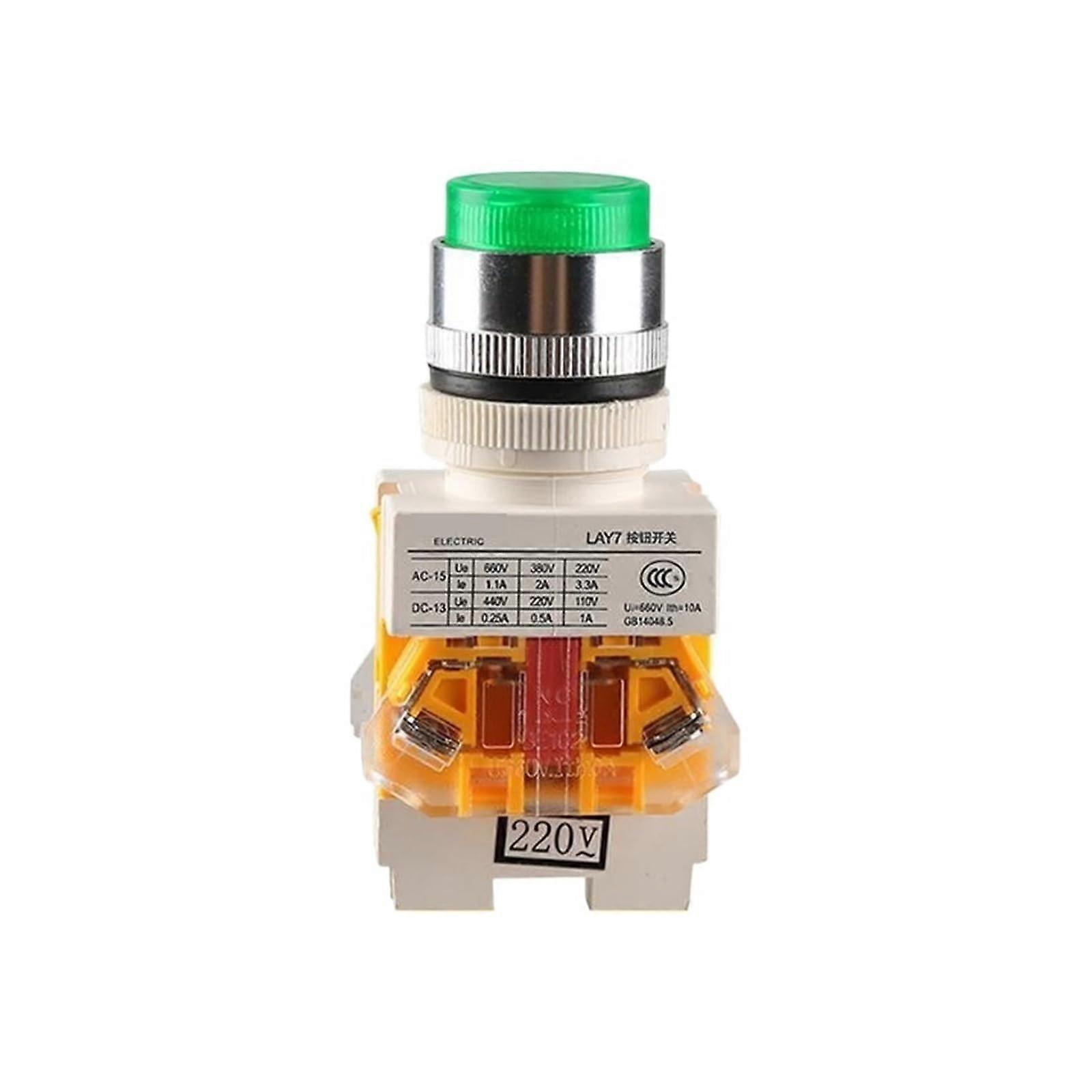 LAY711D Illuminated Push Button Switch 380V Neon Green Industrial Panel Indicator Light