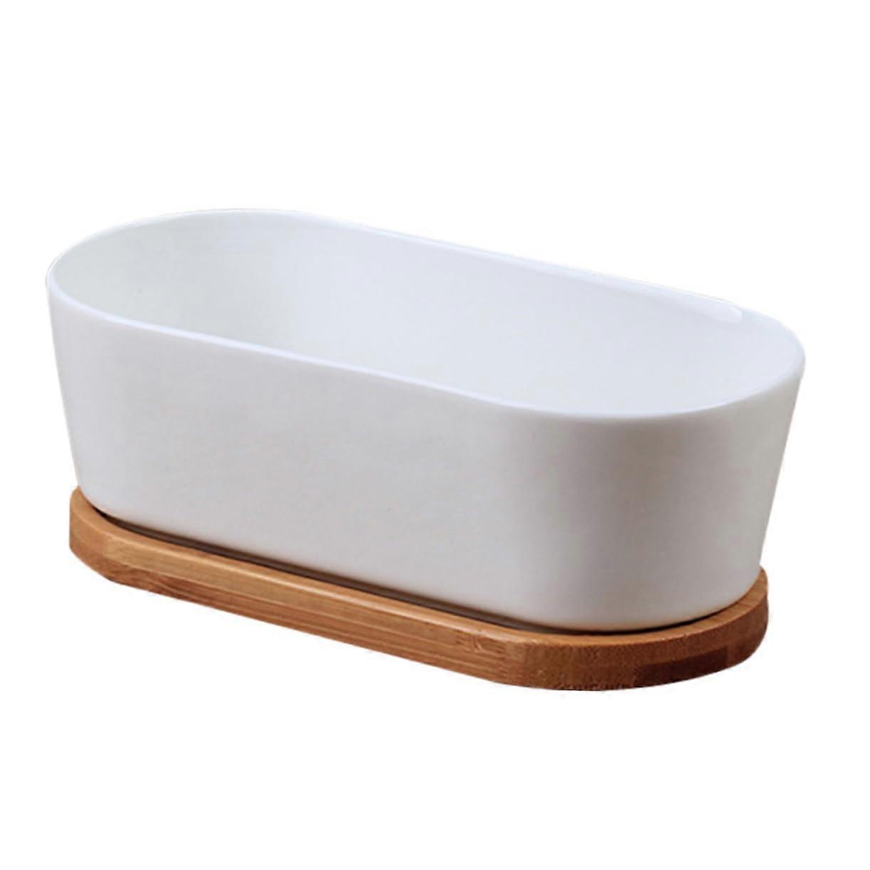 2pcs Ceramic Rectangular Succulent Planters with Drainage Tray for Home Garden or Office Decor