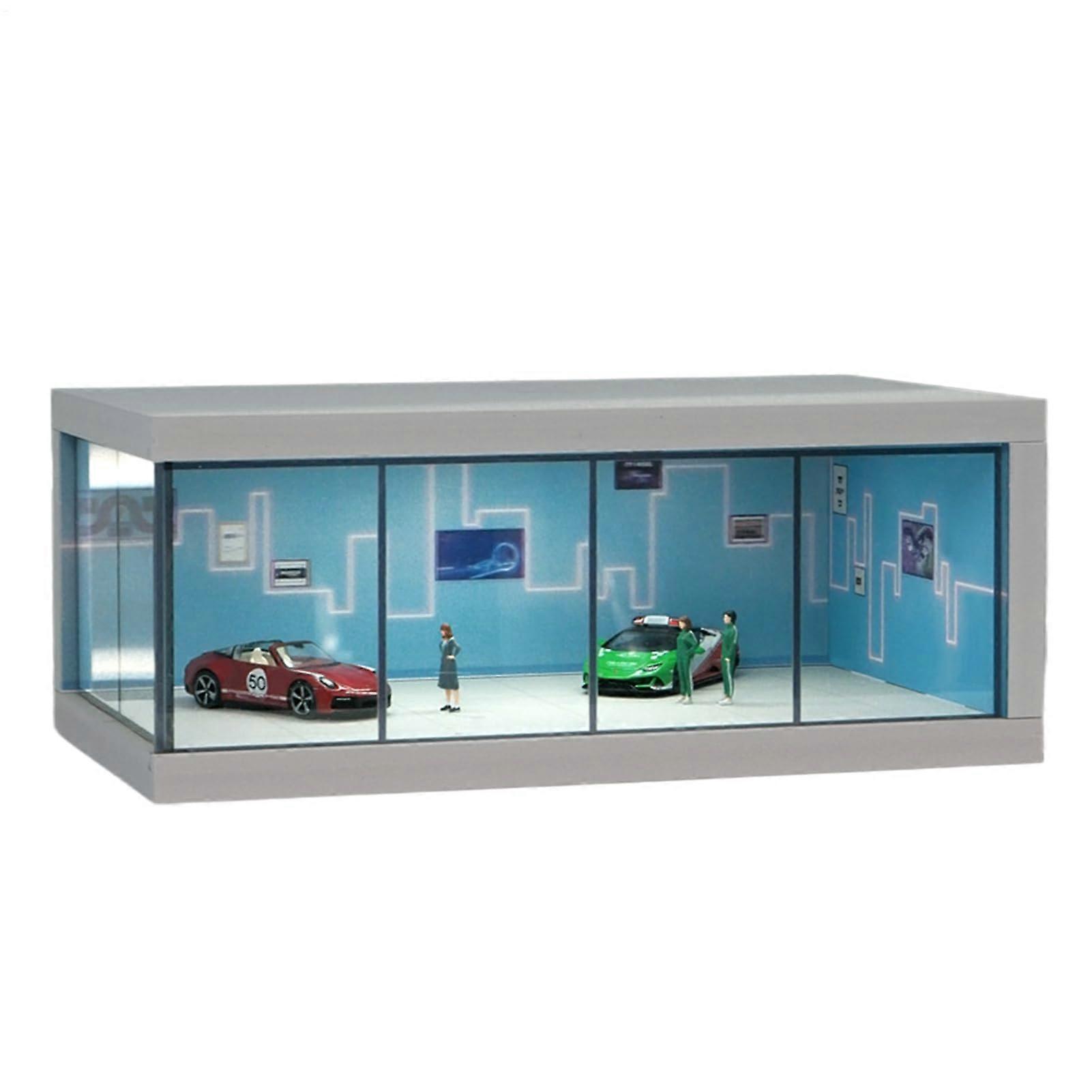 1/64 Scale LED Car Display Case Dustproof Stackable Cabinet with Lighting and Parking Backdrop