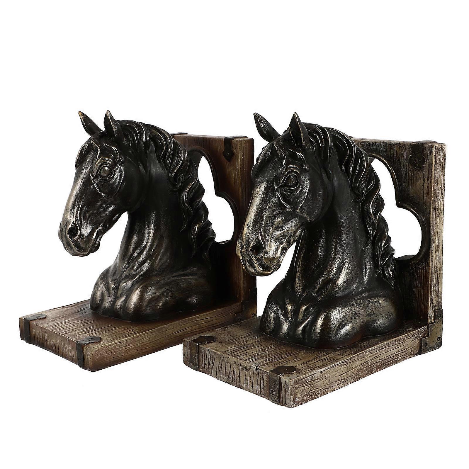 Retro Style Horse Head Bookend Resin Practical Book Fixator 1Pair
