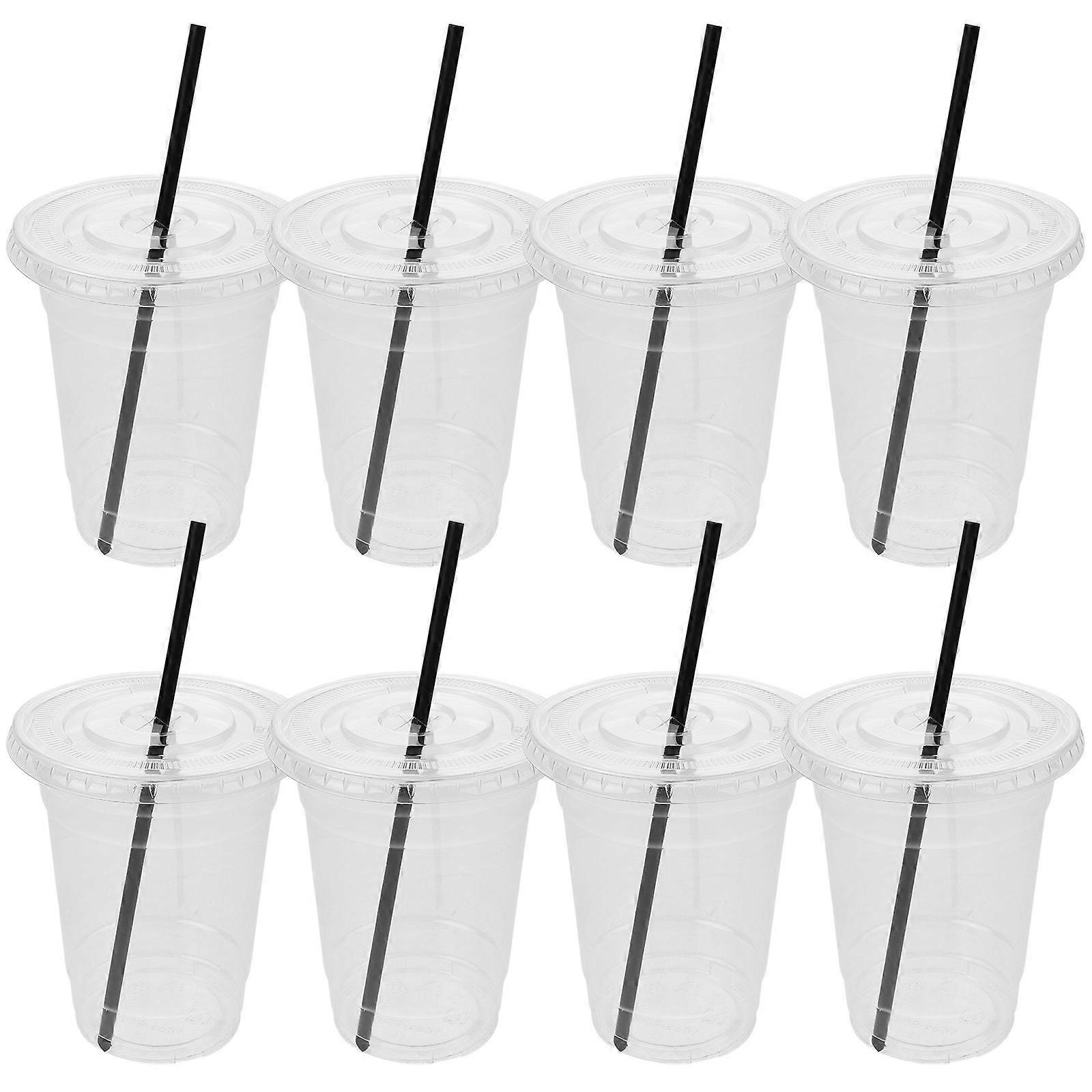 Transparent Plastic Cups with Lids for Beverage Service 50Pcs Set
