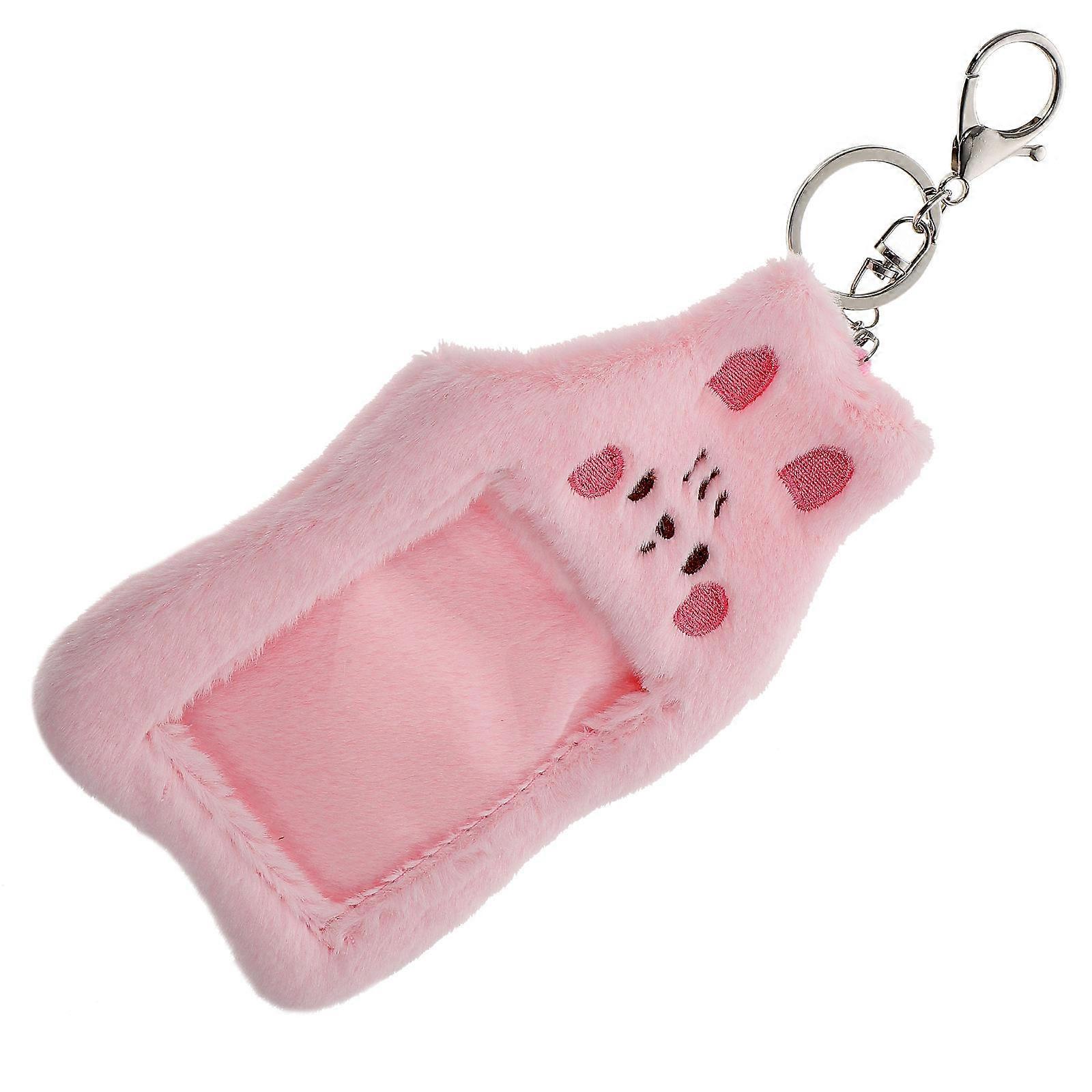Pink Plush Cat Card Protector Card Holder for Decoration
