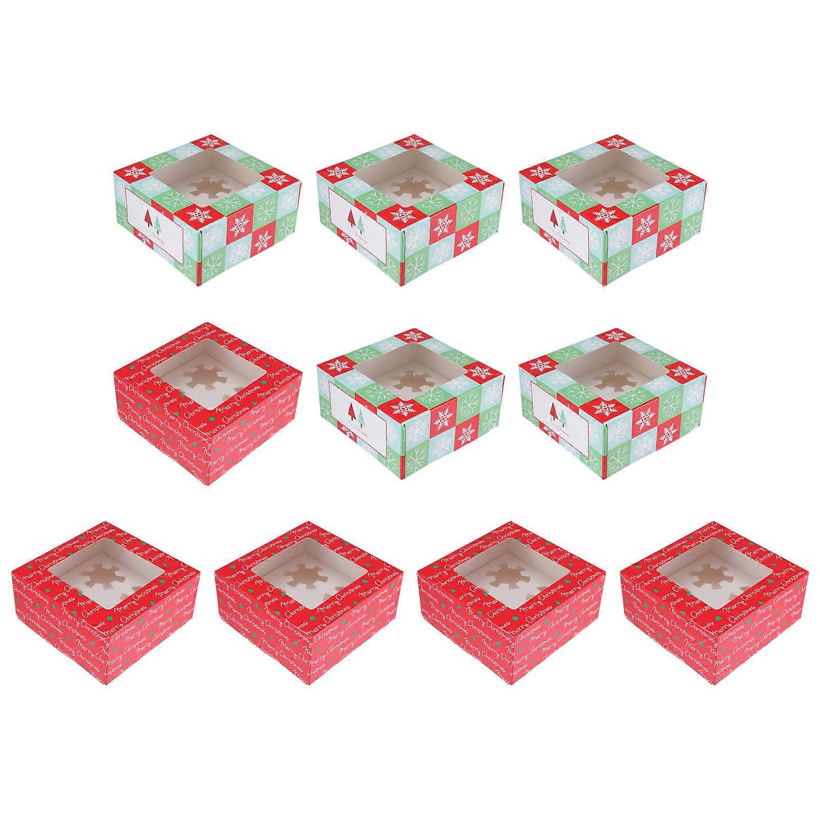 Eggcake Box Paper Cupcake Box with Window 10Pcs Christmas Packaging Boxes
