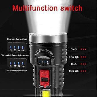 Högkvalitativ LED-ficklampa Superljus Ficklampa Uppladdningsbar USB-lampa Vattentät kompatibel med vandring och camping