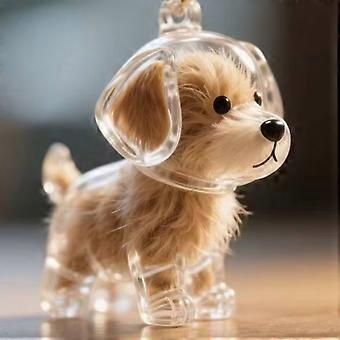 Pingente de cachorrinho fofo e transparente em forma de bola de pelo, caixa à prova de poeira para guardar brinquedos e lembrancinhas.