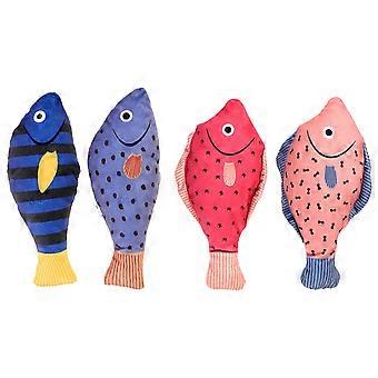 Jouet à l'herbe à chat en peluche en forme de poisson pour des jeux interactifs (4 pièces).