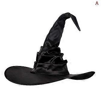 Halloween Black Folds Witch Wizard Hat Party Costume Headgear Devil Cap Cosplay Props Decoration Accessories Compatible Adult Women Men FASTXM