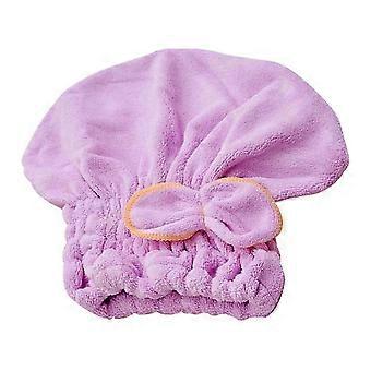 Bowknot Hårtørking Korall Fleece Dusjhetter Elastisk badehår (lilla)