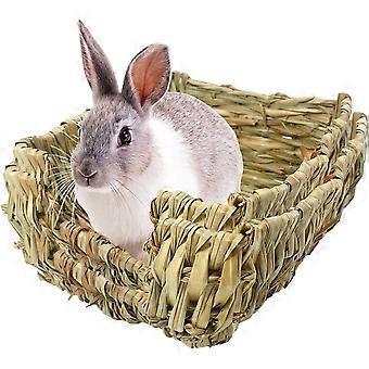 2 pack grasbed voor konijnen, natuurlijk handgemaakt konijn riet gras mat bunny speelgoed, hamster gerbil chinchilla muizen cavia andere kleine dieren zacht be