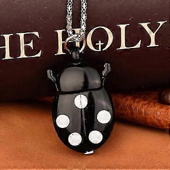 1pcs Cute New Fashion Small Golden Beetle Pocket Watchs With Chain Lightweight Necklace Pendant Clock Adult Children Ladybug Watch