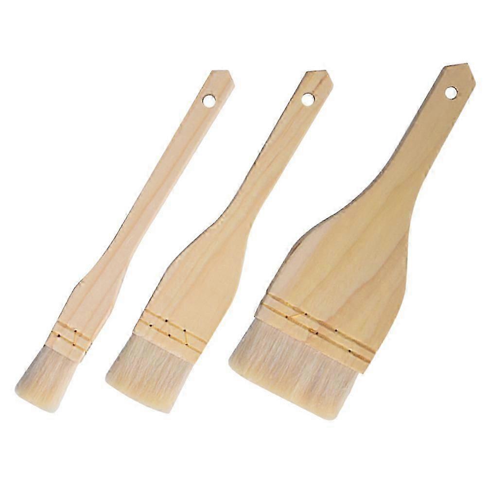 Beige 3Pcs Woolen Bbq Oil Brushes for Baking & Cooking