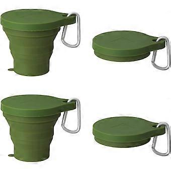 Foldable Lidded Cups. 4 Pack. 150ML/5OZ Expandable Drinking Cup Set. Travel Cups with Snap Hooks. Dark Green