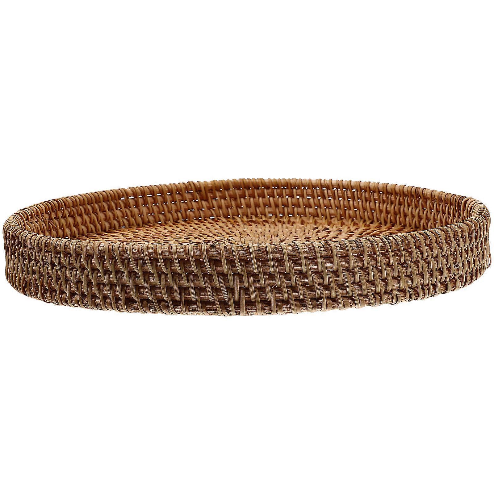 Light Brown Rattan Basket for Storage Desktop Serving Tray Multi-Function Fruit Plate