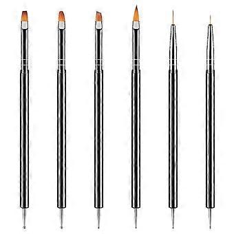 6Pcs Nail Art Brush Design Tip Painting Drawing Carving Dotting Pen FlatFan Liner Acrylic Gel UV Polish Manicure Tools