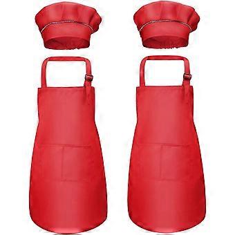 4 Pcs Red Kids Apron and Chef Hat Set. Boys Girls Adjustable with 2 Pockets. Children Chef Apron Toddler Kitchen Garden Bib for Cooking Crafting Pain