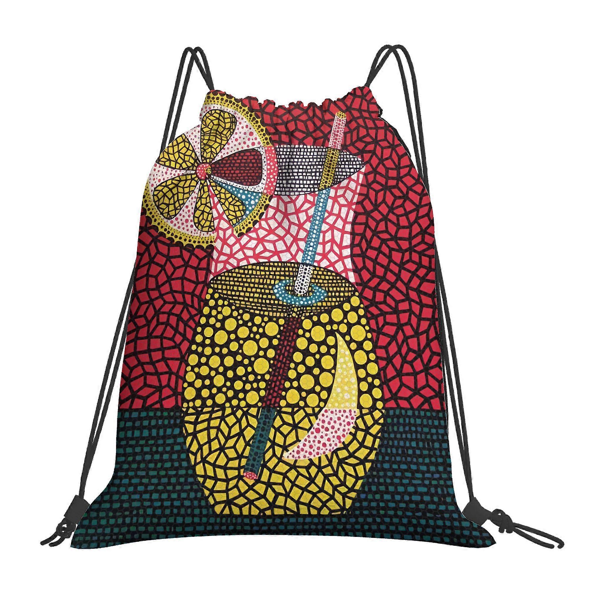 2D Flat Drawstring Bag, Kusama Drawstring Bag Backpack, 2D Flat-Cqazw