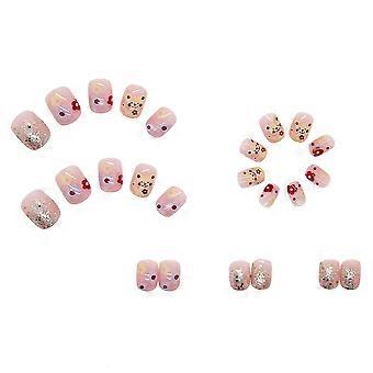 24pcs Colorful Floral False Nail Sweet Style Manicure Short False Nails Jelly