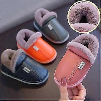 Winter Girls Kids Boys Pu Slippers Fashion Casual Garden House Fur Warm Flats Shoes Non-slip 26-27
