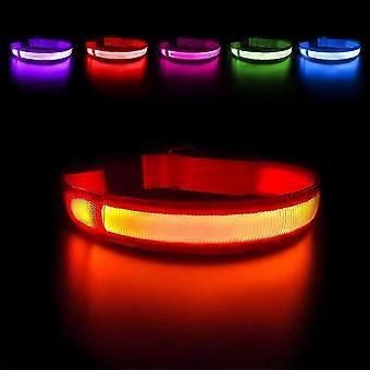 Rechargeable and Waterproof Light Up Dog Collar, Flashing LED Safety Collar with Adjustable Belt for Small/Medium/Large Dogs(Orange,M)