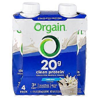2 x Orgain, Clean Grass-Fed Protein Shake, Vanilla Bean, 4 Pack, 11 fl oz (330 ml) Each
