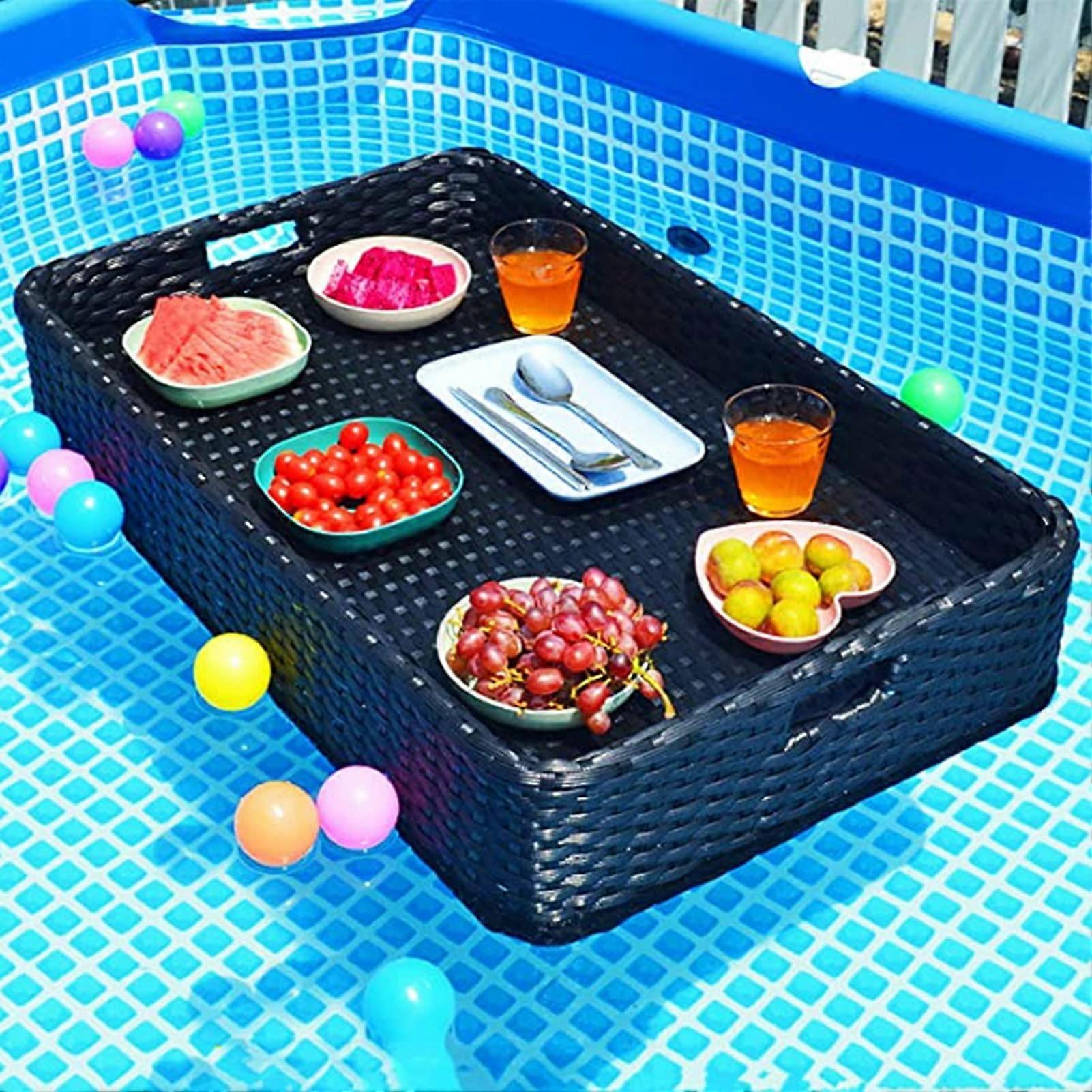 Extra Large Rattan Woven Floating Pool Tray, Stylish Floating Bar Table for Poolside Serving