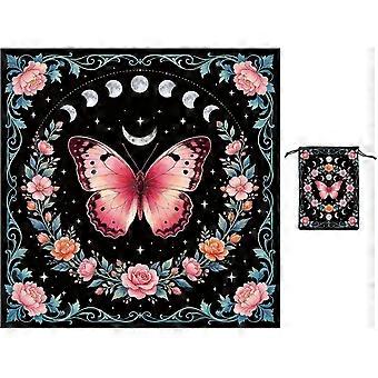 Butterfly Altar Cloth Watercolor Moon Sky Tarot Cloth with Tarot Card Storage Bag Flower Square Velvet Tarots Tablecloth
