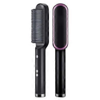 Hair Straightener Brush 2 in 1 Ionic Styling Tool with AI Temp Control AntiScald Ceramic Black