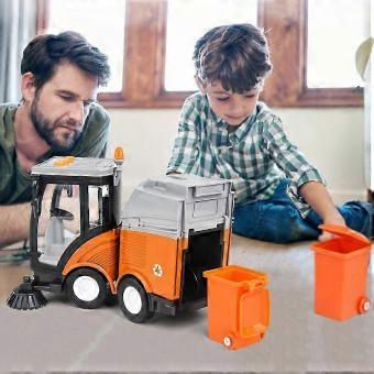 Kids Road Sweeper Toy, Pull-Back Sanitation Car with Lights and Music, Plastic Simulation Vehicle, Gift for Children
