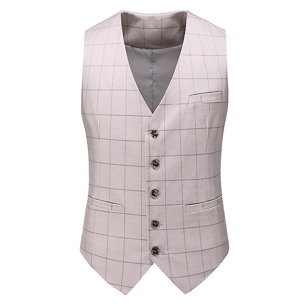 Cloudstyle Men's Solid Color Plaid V Neck Suit Vest