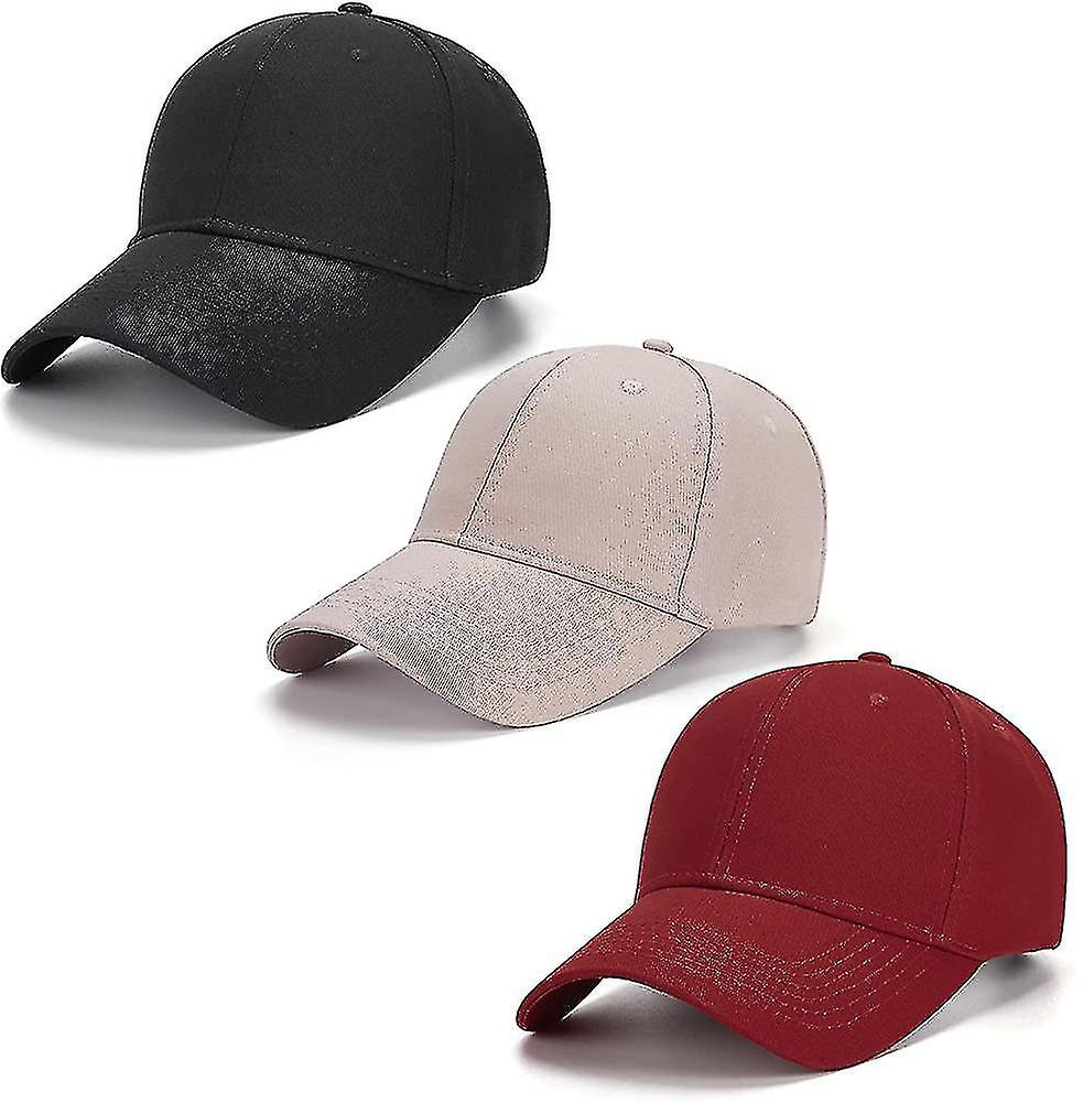 3 Packs Unisex Plain Cotton Strapback Baseball Hat Adjustable,one Size Fits Low