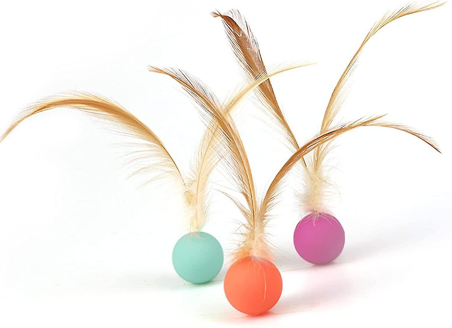 3pcs Cat Toy Balls, Cat Balls Toy With Feathers Indoor Interactive Cat Toys Bouncy Balls Bite Resistant Cat Toys