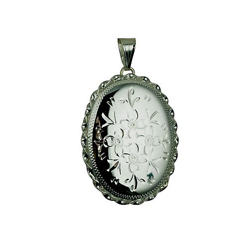 Silver 37x28mm hand engraved twisted wire edge oval Locket