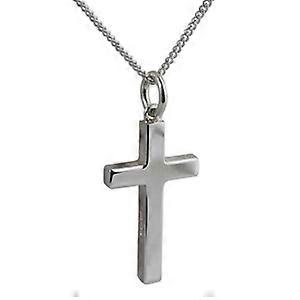 Silver 25x15mm plain solid block Cross with a curb Chain 20 inches